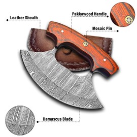 SNA CRAFTS Alaskan ulu knife with sheath - 5.5” inch Handmade Damascus Steel ulu knives - Perfect Pizza cutter rocker knife for chopping, mincing and slicing.