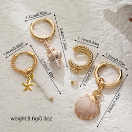 XFSRG Earrings Set Women's Elegant Shell and Starfish Design Stud Earrings for Girls Fashion Jewellery for Everyday and Special Occasions, Gold, Agate