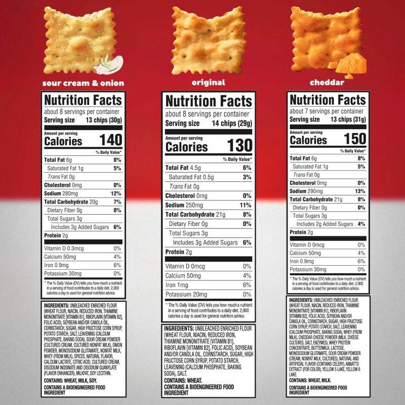 RITZ Toasted Chips Variety Pack 4 Bags Sour Cream Cheddar