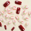 Christmas Fake Nails Short Square Wine Red Winter Press on