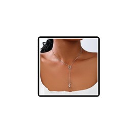 Faruodis Moon Sun Pendant Necklace Vintage Lariat Crescent Y-Shape Necklace Chain Jewelry for Women (Silver)