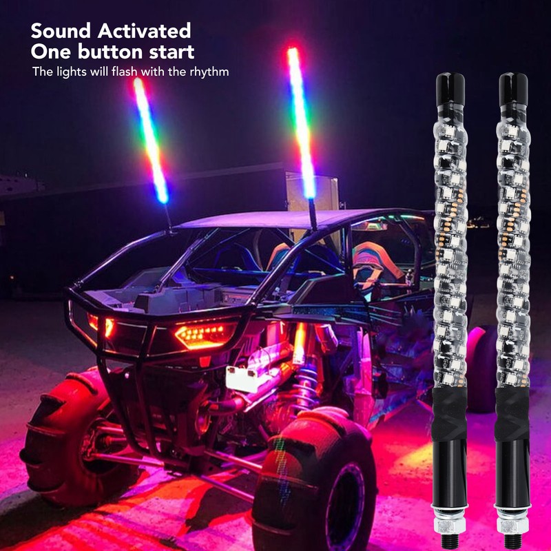 1ft LED Whip Lights 12‑24V 20 Colors IP67 Waterproof Overload