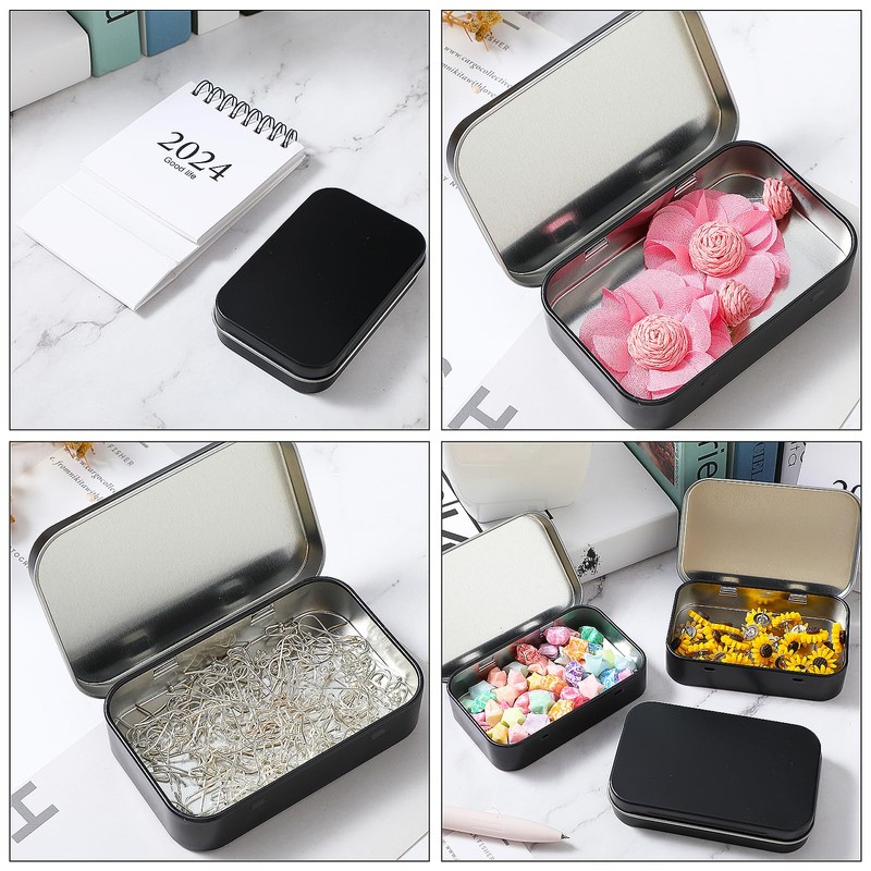 Tyqour 3pcs Rectangular Small Tins with Lids Tin Boxes Tins