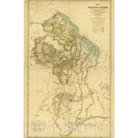 Historic Pictoric Map : Guyana 1913, Map of British Guiana, Antique Vintage Reproduction : 16in x 24in