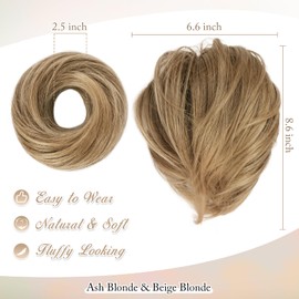 BARSDAR Straight Hair Bun Extensions - Short Straight Ponytail Hair Bun Extensions for Women, Elastic Synthetic Blonde Hair Bun Scrunchies Hairpieces Girls Daily- Ash Blonde & Beige Blonde