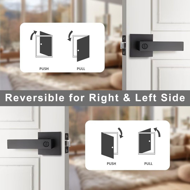 NIZADO 6 Pack Black Privacy Lever Door Hardware, Square Bath