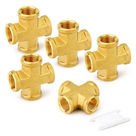 GASHER 2PCS Brass Pipe Fitting, Cross 4 Way Pipe Fitting, 1/4" x 1/4" x 1/4" x 1/4" NPT Female Pipe