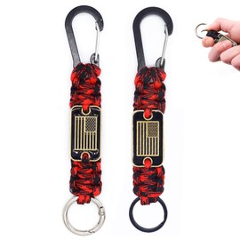 2 Pcs Paracord Keychain with USA Flag, Paracord Carabiner Keychain Clip, Braided Lanyard Utility Ring Hook Outdoor Camping Kit for Outdoor Activities, Camera, Keys, Traveling