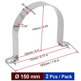 MgcTolBox Heavy U-pipe clamps, diameter 150 mm, stainless steel pipe clamp, hose buckle, pipe holder, pack of 2