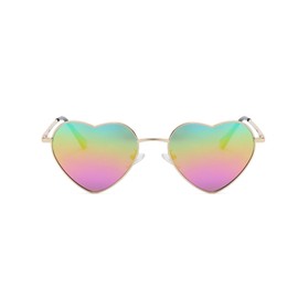 QVKUUT Vintage Heart Sunglasses Women's Polarised Festival Heart Shape Sunglasses, Gold/Rainbow