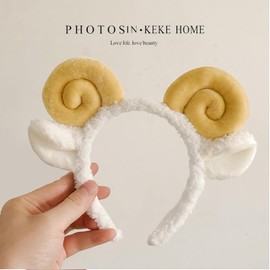 RmKbe Sheep Headband Goat Horn Headband Plush Animal Ears Hair Band Cartoon Animal Headwear for Children Adults