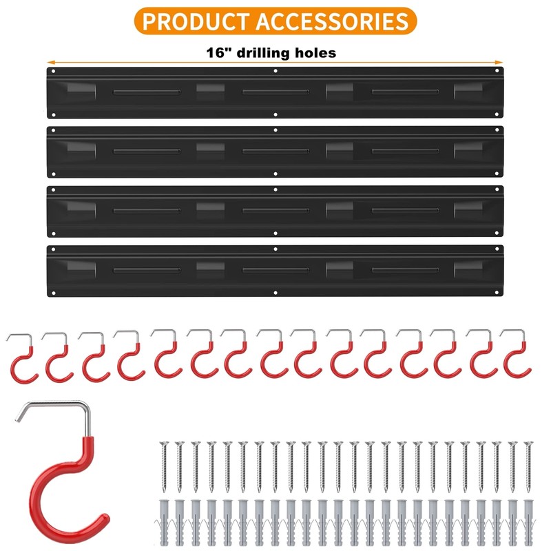 WALMANN All Metal 64 Inch Wall Mount Garden Tool Organizer