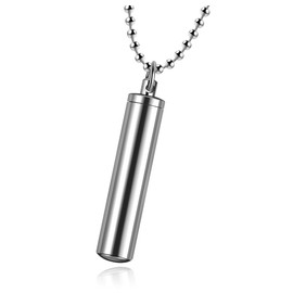 Zysta Stainless Steel Cylinder Cremation Ashes Urn Bottle Memorial Pendant Necklace Durable Memory Keepsake Vial Free Chain