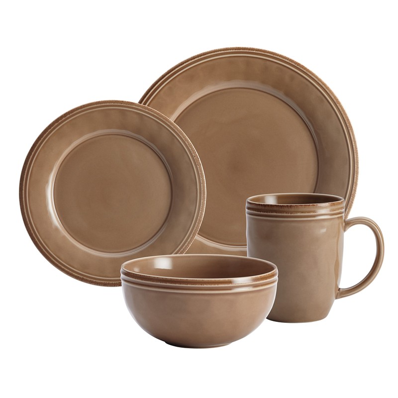 Rachael Ray Cucina Dinnerware 16-Piece Stoneware Dinnerware Set, Mushroom Brown