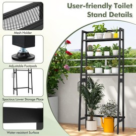 Giantex Over The Toilet Storage Shelf - 3-Tier Freestanding Above Toilet Rack with Adjustable Bottom Bar, Paper Holder, 2 Side Hooks, Metal Bathroom Organizer Shelf, Space Saving Toilet Shelf (Black)