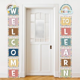 FYSUIMU Boho Welcome Back to School Porch Banner Ready to Learn Hanging Door Banner Colorful Porch Sign for Classroom Indoor Outdoor First Day of School Party Decor
