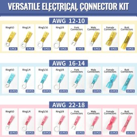 325PCS Marine Grade Heat Shrink Wire Connectors - Sopoby Electrical Connectors Kit of Tinned Red Copper, AWG 22-10 Waterproof Crimp connectors terminals Insulated Ring Fork Spade Butt Splices