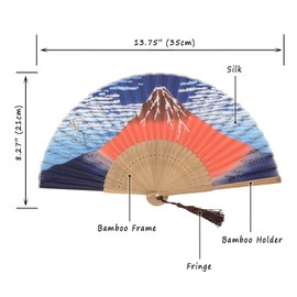 1SourceTek Fuji Mountain Landscape Folding Hand Held Fan 8.27"(21cm) with Fabric Sleeve Protection For Gifts and Wall Decoration - Japanese Retro Style