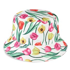 AYPOW Cotton Reversible Bucket Hats Women Floral Pattern Fisherman Hat, Lightweight & Foldable Summer UV Protection Sun Hat, Fashion Casual Ladies Packable Double-Side Beach Cap for Daily Holidays