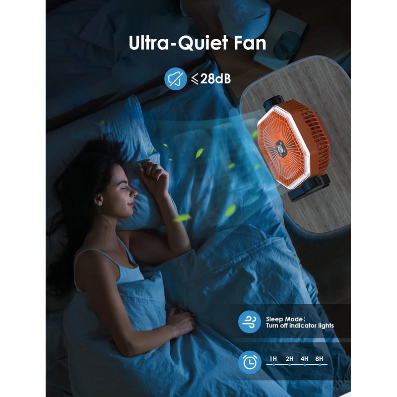 Orteen Rechargeable 9-Inch Portable Table Fan, 20000mAh Battery Powered Camping