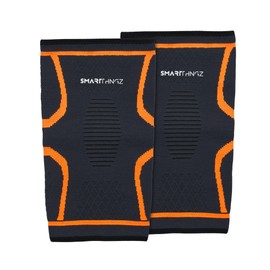 SMART THNGZ - Kniebandage Männer Damen (2er-Pack) - Sport Kniebandagen Meniskus - Knie Bandagen Stabilisierung - Kniestütze - Knee support – schwarz/orange - M