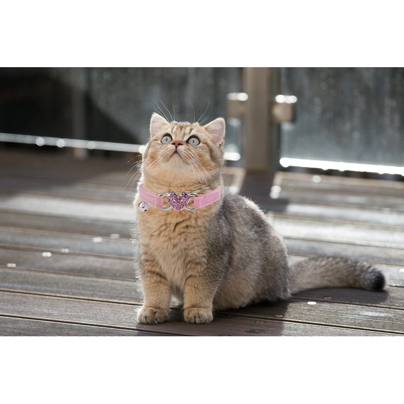 WDPAWS Heart Bling Cat Collar with Safety Belt and Bell