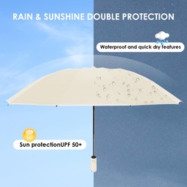 Sykrawki Windproof Inverted Umbrella with 10 Ribs, Automatic Open/Close, Compact, Diameter 105 cm - For Men and Women, beige