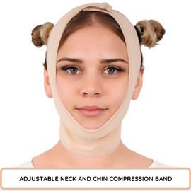 ikido Vendaje de compresión para cuello y mentón postoperatorio para mujeres, adelgazante facial, reafirmante de papada, cobertura de cuello y correa para levantar el mentón (M)