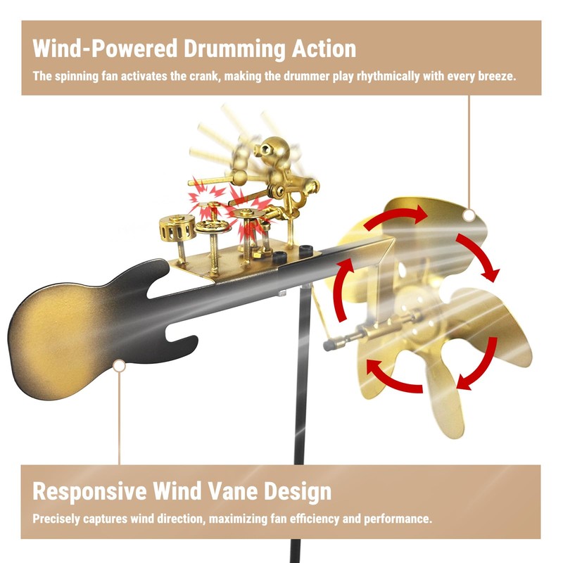 Metal Rock Band Windmill, Drummer Windmill Drummer Windmill Garden Decoration,