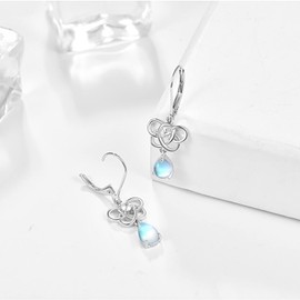 Celtic Knot Moonstone Earrings 925 Sterling Silver Leverback Dangle Drop Jewelry Gifts for Women