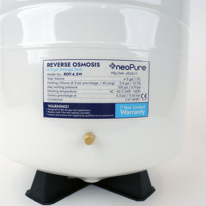 Neo-Pure 4.5 Gallon Reverse Osmosis Water Storage Tank – White