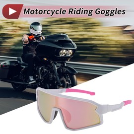 X AUTOHAUX 1 Set Motorcycle Riding Goggles Tri-Acetyl Cellulos UV400 Outdoor Sports Sunglasses for Motocross Dirt Bike ATV Pink Lens White Pink Frame