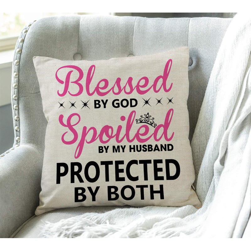 Swono Blessed by God Spoiled by My Husband Cotton Burlap