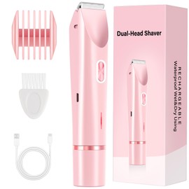 2-in-1 Women's Electric Razor & Bikini Trimmer - Painless Smooth Shave & Gentle Pubic Hair Removal - Dual Ceramic Blades, IPX7 Shower-Proof - Cordless for Sensitive Skin