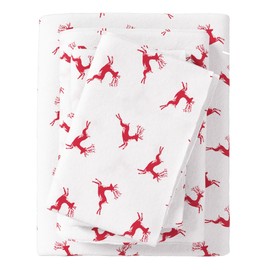 Great Bay Home Christmas Flannel Sheet Set Twin Size - 100% Turkish Cotton, Double-Brushed, Winter Bed Sheets - Ultra-Soft, Cozy, 3-Piece Holiday Bedding Set (Reindeer)