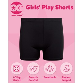 Rene Rofe Girls' Cartwheel Shorts - 4 Pack Dance Bike Shorts with Comfort 4-Way Stretch - Athletic Shorts for Girls (6X-14), Size 7-8, Black/Black/Black/Black