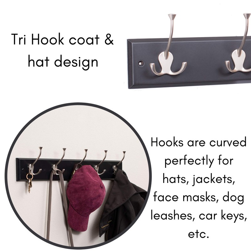 BIRDROCK HOME Tri Hook Coat Rack - 5 Hooks -