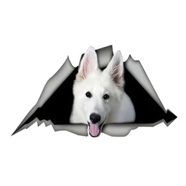 Car Sticker 25 cm White German Shepherd Car Sticker White German Shepherd Torn Reflective Sticker Bumper Boot Rear Window Decor Waterproof Pet Dog Sticker