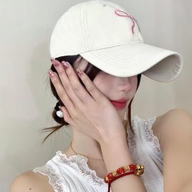 Sumleno Womens Trendy Cute Bow Baseball Cap Y2k Aesthetic Preppy Sun Cap Hiking Travel Trucker Hat Accessories (Beige Pink,one Size)