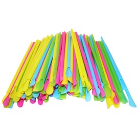 Set of 200 SNO-Cone Straw Spoons! Bright Colors - 8"x.25"- Perfect for Milkshakes, Shaved Ice, Kid's Parties, Root Beer Floats and More!