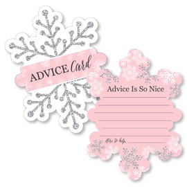 Big Dot of Happiness Pink Winter Wonderland - Wish Card Holiday Snowflake Birthday Party and Baby Shower Activities - Shaped Advice Cards Game - Set of 20