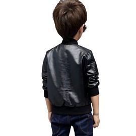 JYCPFLIT Boys' Outerwear Jackets,Trendy PU Leather Spring Autumn Moto Jacket Black，Children's Faux Leather Jacket Coat Black