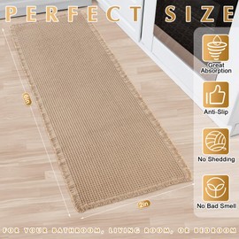 Maasechs 24" x 72" Tassel Waffle Runner Rug, Boho Woven Modern Bath Rug Mats Bathroom Floor Mat, Hot Melt Anti-slip Backing, Soft & Absorbent, Machine Washable for Bathroom Living Room Bedroom Kitchen