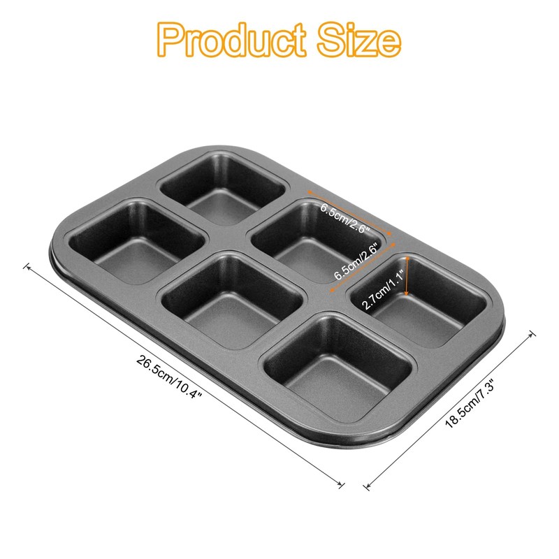 uxcell Square Muffins Pan 6-Cup Grey Nonstick Square Cupcake Pan