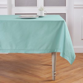 Solino Home Pastel Turquoise Tablecloth – Cotton Linen Hemstitch Spring Tablecloth 72" L x 54" W Inch – Machine Washable Rectangle Table Cloth