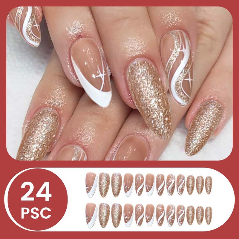 BUOKSLLY 24 Pieces Almond Shape Push On Nails, Matte Black