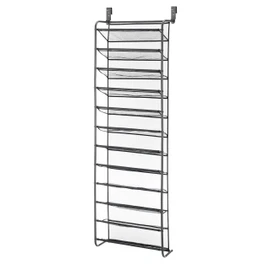 Whitmor 36 Pair Over the Door Shoe Organizer, 12 Tier Hanging Shoe Organizer, Heavy Duty Metal & Mesh Shoe Holder, Hanging Shoe Rack for Closet Storage, 74"H x 21.7"W x 7.5"D, Gunmetal Gray