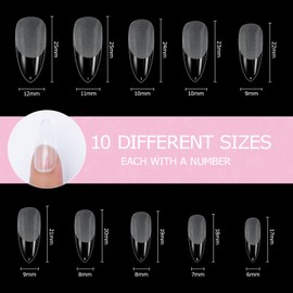 Nail Tips, Pack of 500 False Nail Acrylic Artificial Nail Tips with Storage Case for Nail Salons and DIY Nail Art at Home, 10 Sizes (Almond Shape)