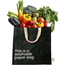 Washable Paper Bag - Lightweight & Durable Tote Bag That Also Serves As Grocery Shopping Bag, Work Bag, Travel Tote, & Gym Bag by New Earth, Black