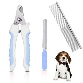 Dog Comb & Dog Nail Clippers blue - Quality Dog Clippers - Dog Grooming Kit with Safety Guard & Dog Nail File - Dog Grooming Accessories Suitable for Cats, Rabbits and Guinea Pigs